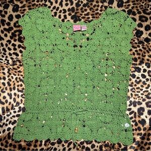 Y2K Green Crochet Great American Sweater Top